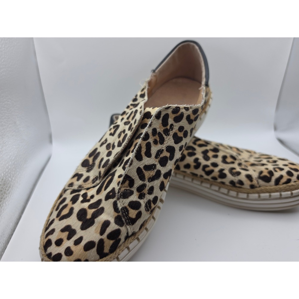 J/Slides NYC Leopard Calf Hair Slip On Platform Sneakers Animal Print Womens